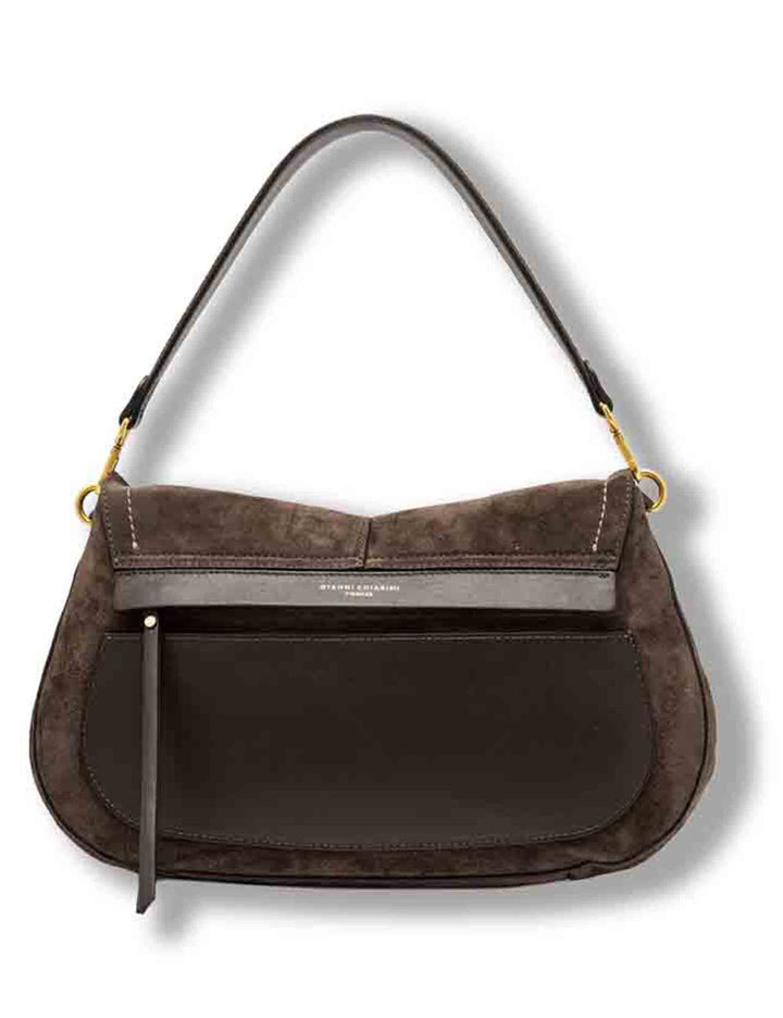 Borsa Helena Round grande donna in pelle scamosciata marrone con doppia portabilità e tasca posteriore BS12619 CM-PL_974 Gianni Chiarini 