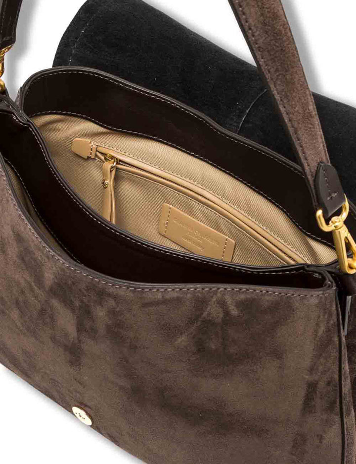 Borsa Helena Round grande donna in pelle scamosciata marrone con doppia portabilità e tasca posteriore BS12619 CM-PL_974 Gianni Chiarini 