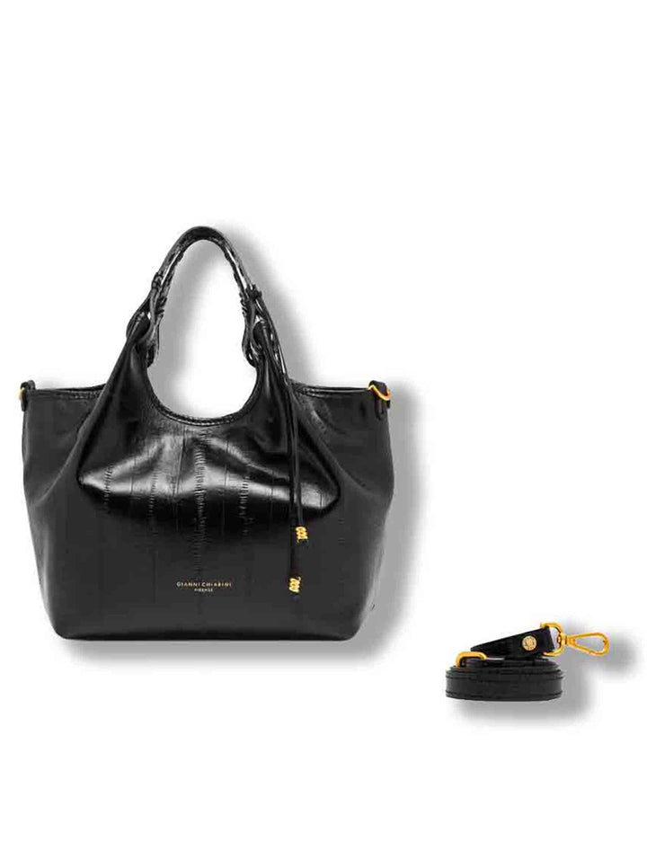 Borsa Dua media donna in pelle effetto anguilla nera con doppi manici e fodera paisley BS12679 EEL-PSLY_001 Gianni Chiarini 