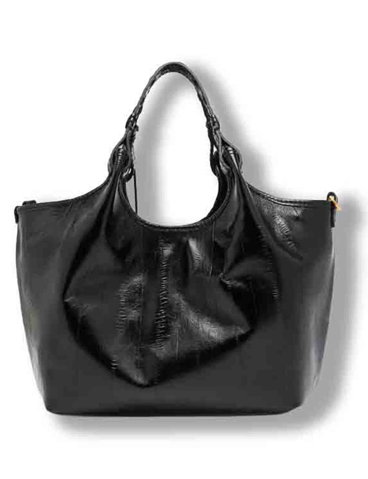 Borsa Dua media donna in pelle effetto anguilla nera con doppi manici e fodera paisley BS12679 EEL-PSLY_001 Gianni Chiarini 