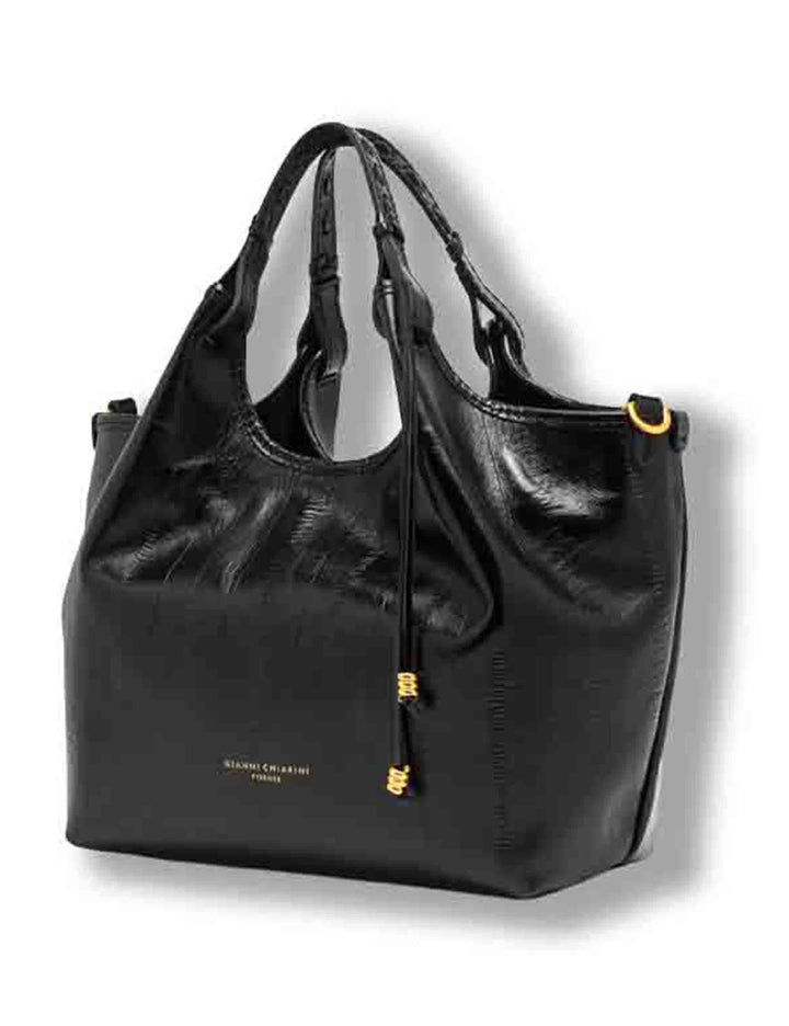 Borsa Dua media donna in pelle effetto anguilla nera con doppi manici e fodera paisley BS12679 EEL-PSLY_001 Gianni Chiarini 