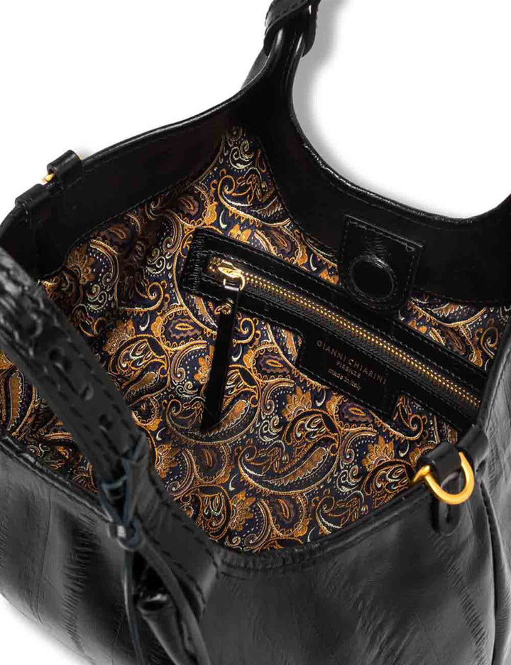 Borsa Dua media donna in pelle effetto anguilla nera con doppi manici e fodera paisley BS12679 EEL-PSLY_001 Gianni Chiarini 