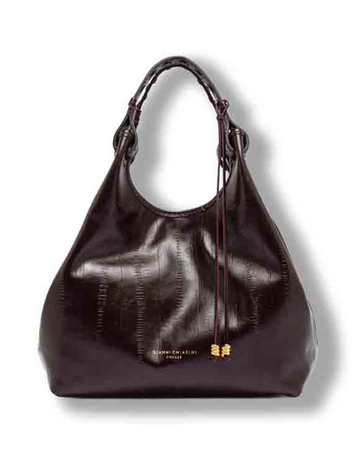 Borsa Dua media donna in pelle effetto anguilla bordeaux con doppi manici e fodera paisley BS12679 EEL-PSLY_14601 Gianni Chiarini 