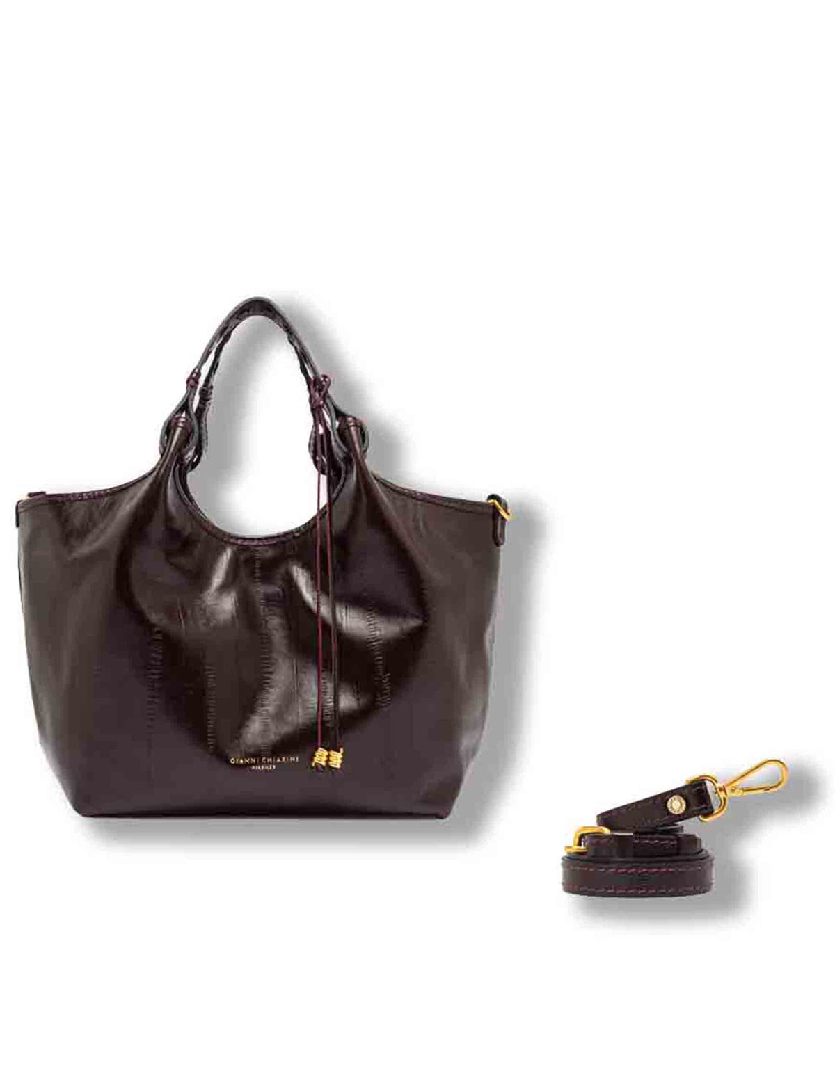 Borsa Dua media donna in pelle effetto anguilla bordeaux con doppi manici e fodera paisley BS12679 EEL-PSLY_14601 Gianni Chiarini 