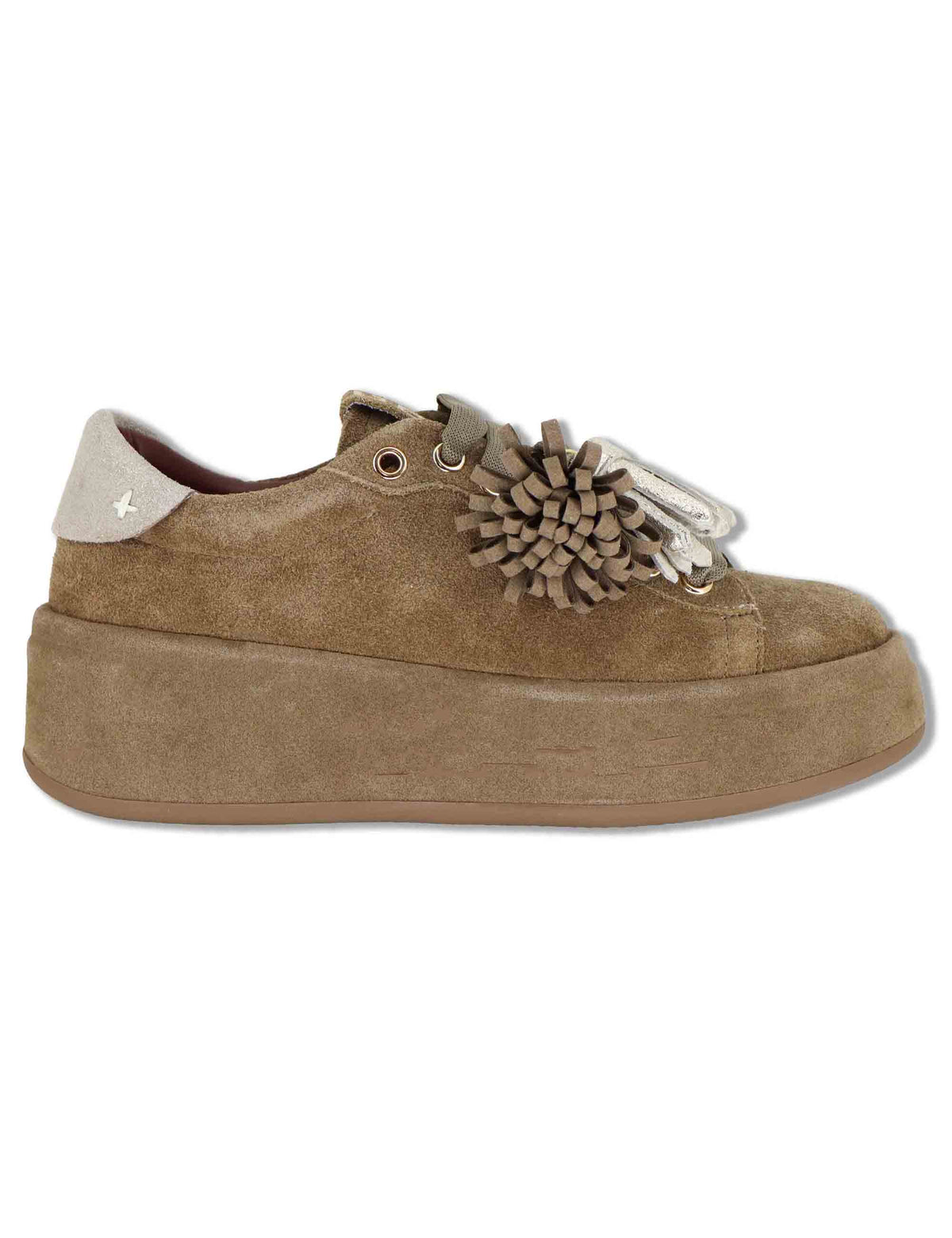 Sneakers donna in camoscio taupe con zeppa in tono charms removibili e punta tonda OLIVIA 150 Gio + 