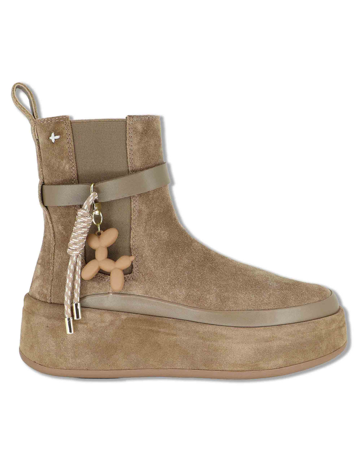 Sneakers a stivaletto donna in camoscio taupe con zeppa in tono charms removibili e punta tonda ROSITA 04 Gio + 