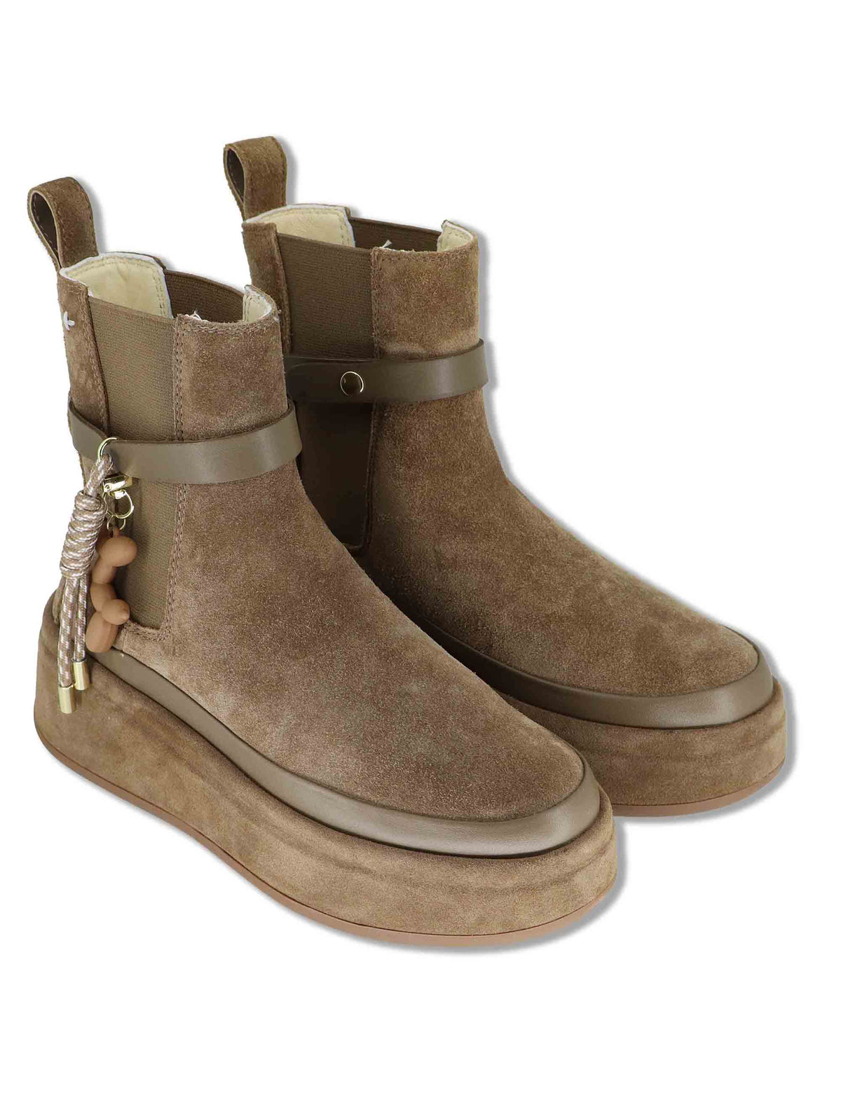 Sneakers a stivaletto donna in camoscio taupe con zeppa in tono charms removibili e punta tonda ROSITA 04 Gio + 