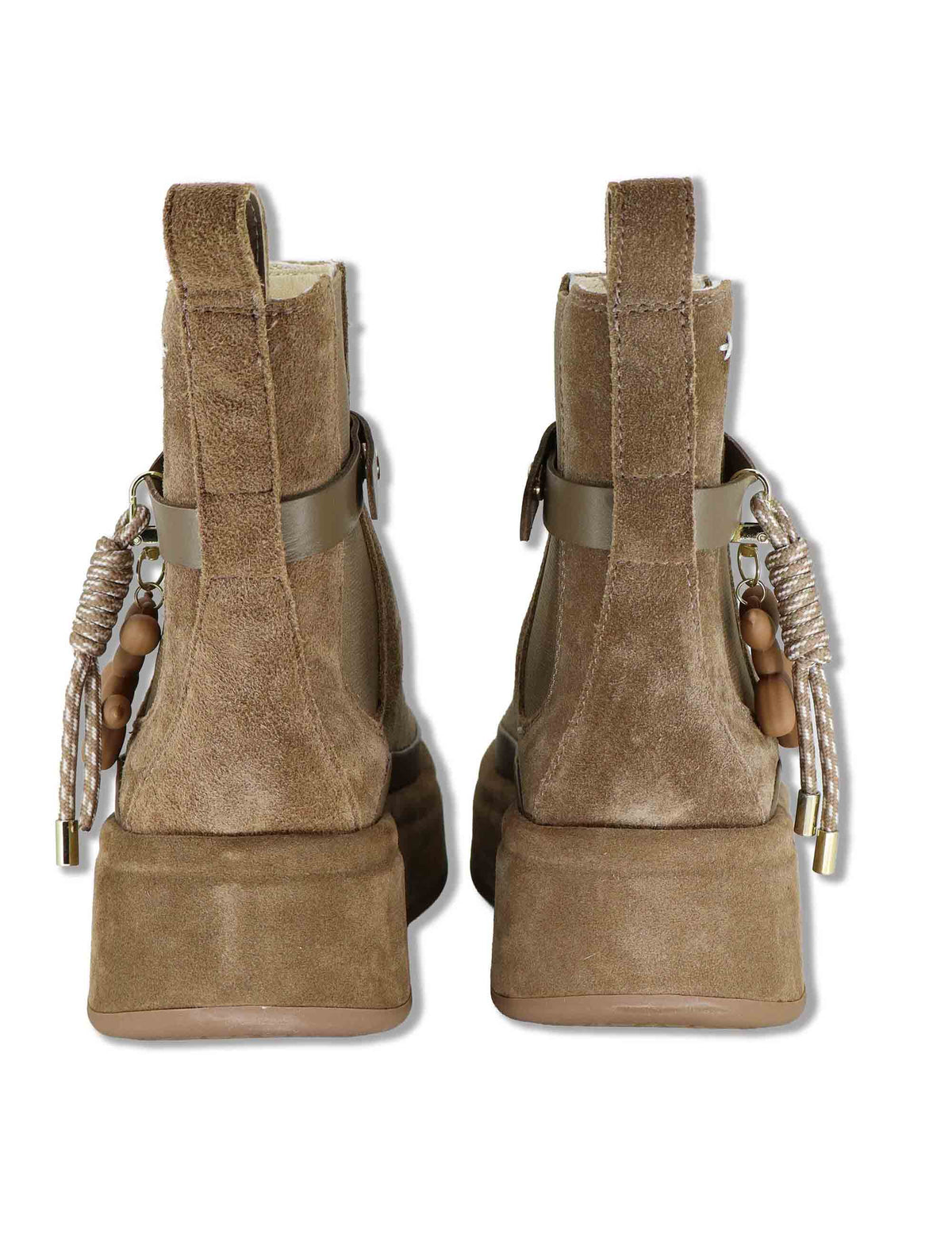 Sneakers a stivaletto donna in camoscio taupe con zeppa in tono charms removibili e punta tonda ROSITA 04 Gio + 