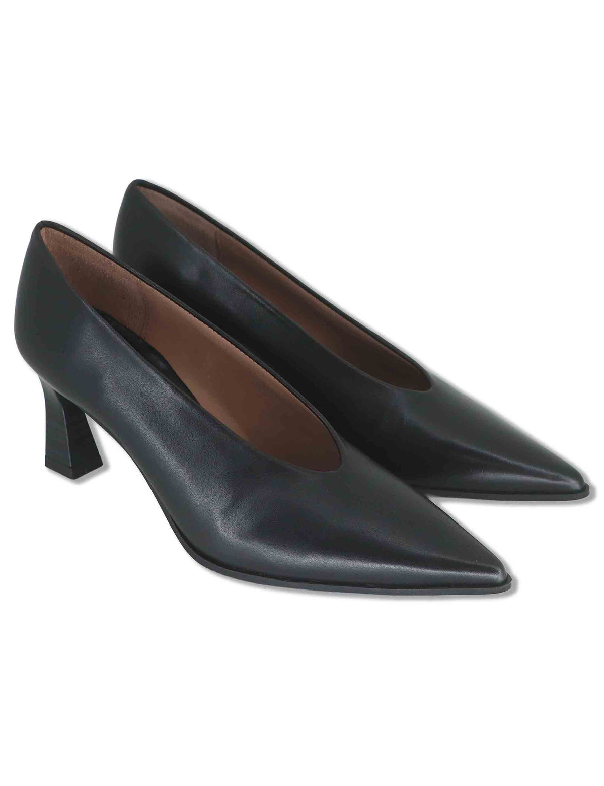 Decollete donna in pelle nera con scollo a uovo tacco alto e punta a punta HI264915 BLACK Hispanitas 