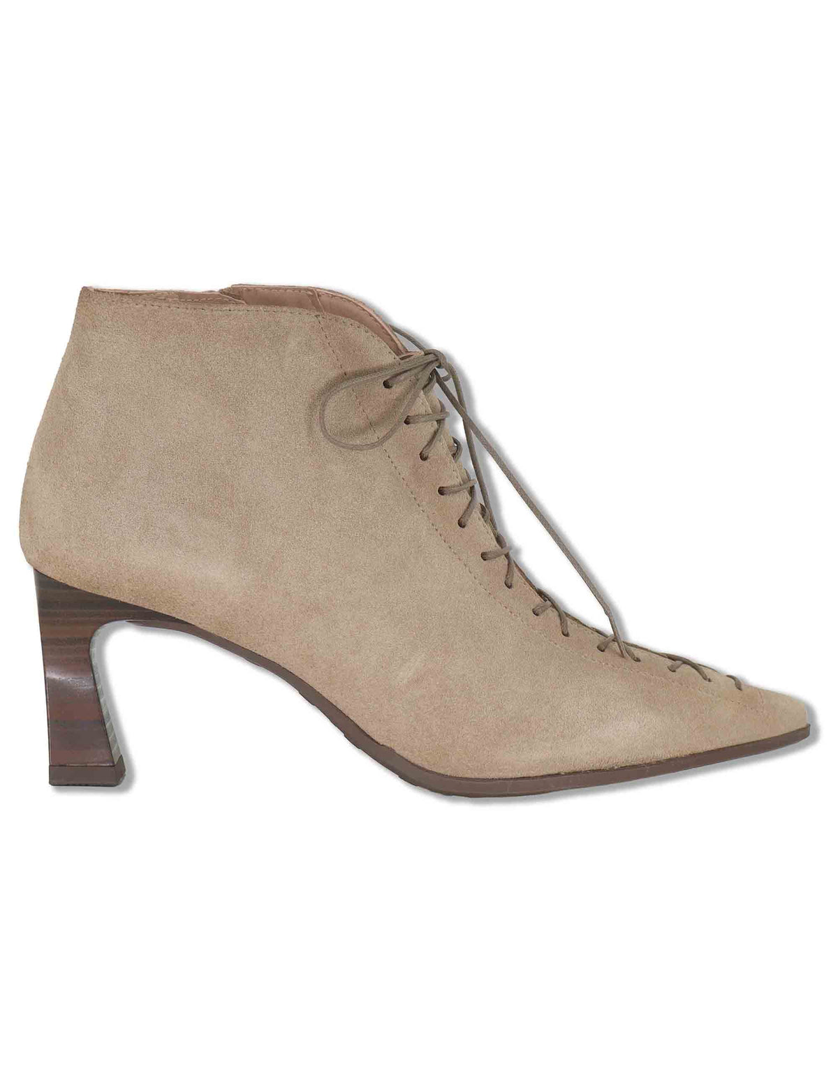 Stivaletti ankle boot donna in pelle beige con lacci zip interna punta a punta e tacco alto HI264960 CASTORO Hispanitas 
