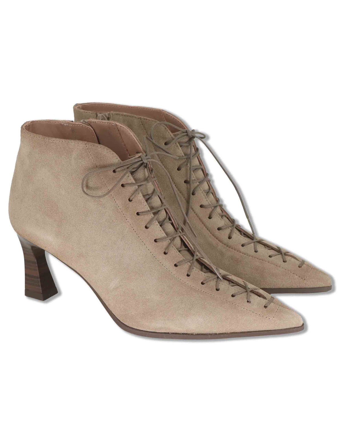 Stivaletti ankle boot donna in pelle beige con lacci zip interna punta a punta e tacco alto HI264960 CASTORO Hispanitas 