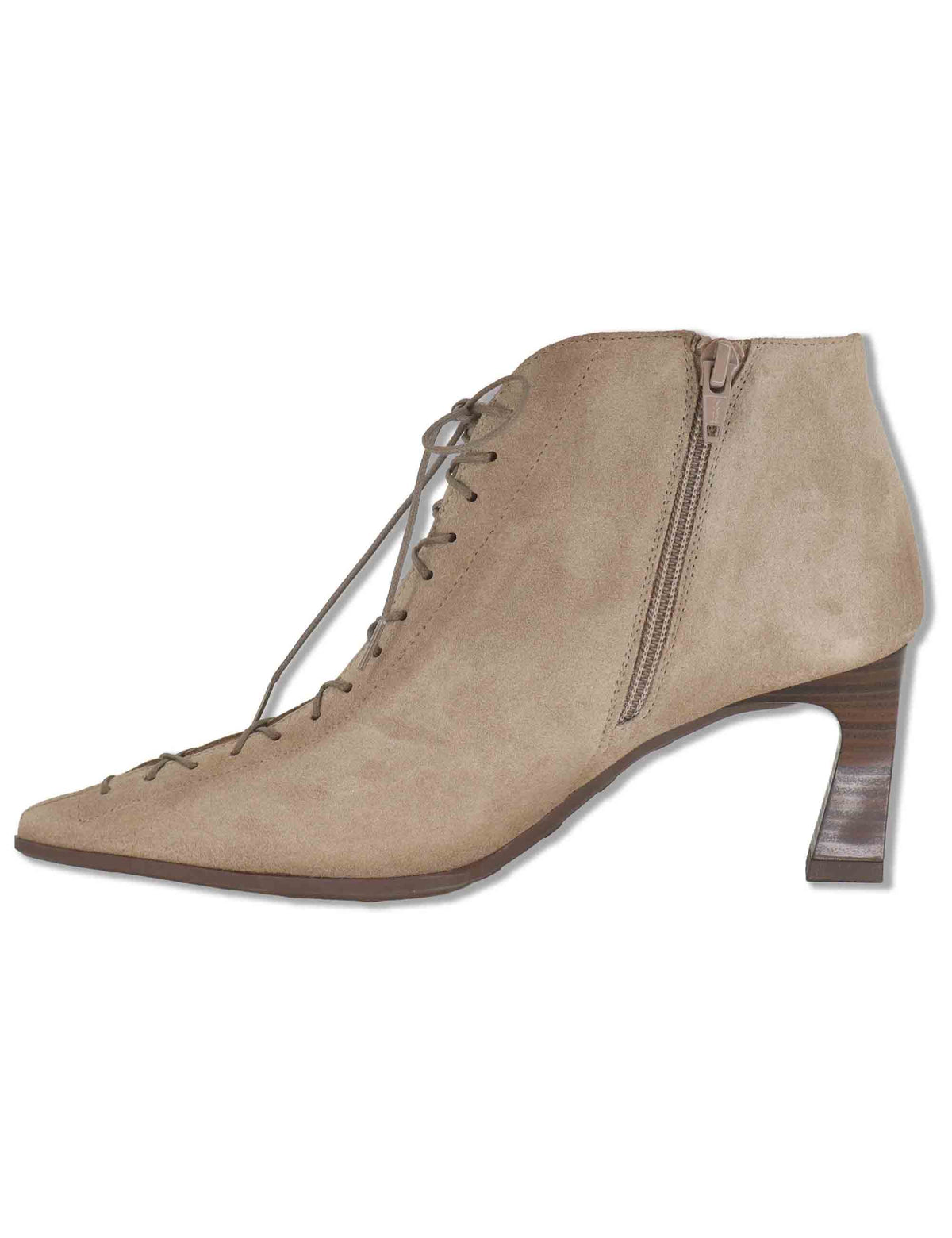 Stivaletti ankle boot donna in pelle beige con lacci zip interna punta a punta e tacco alto HI264960 CASTORO Hispanitas 