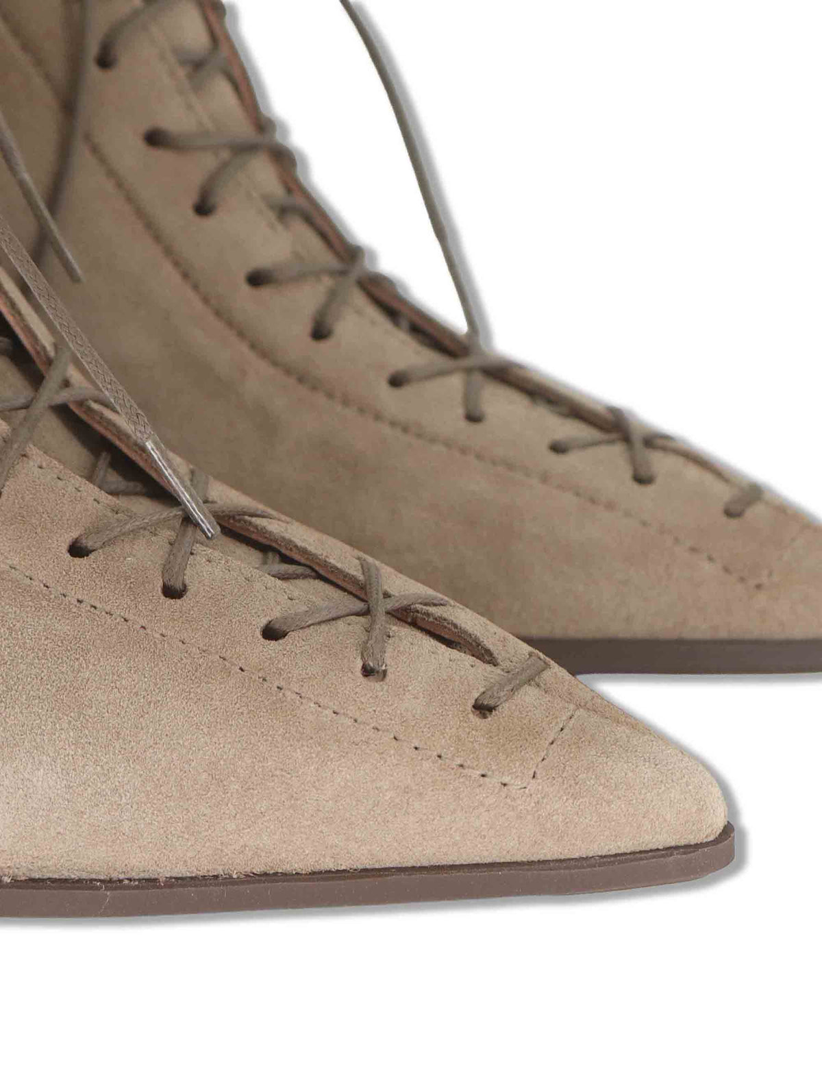 Stivaletti ankle boot donna in pelle beige con lacci zip interna punta a punta e tacco alto HI264960 CASTORO Hispanitas 