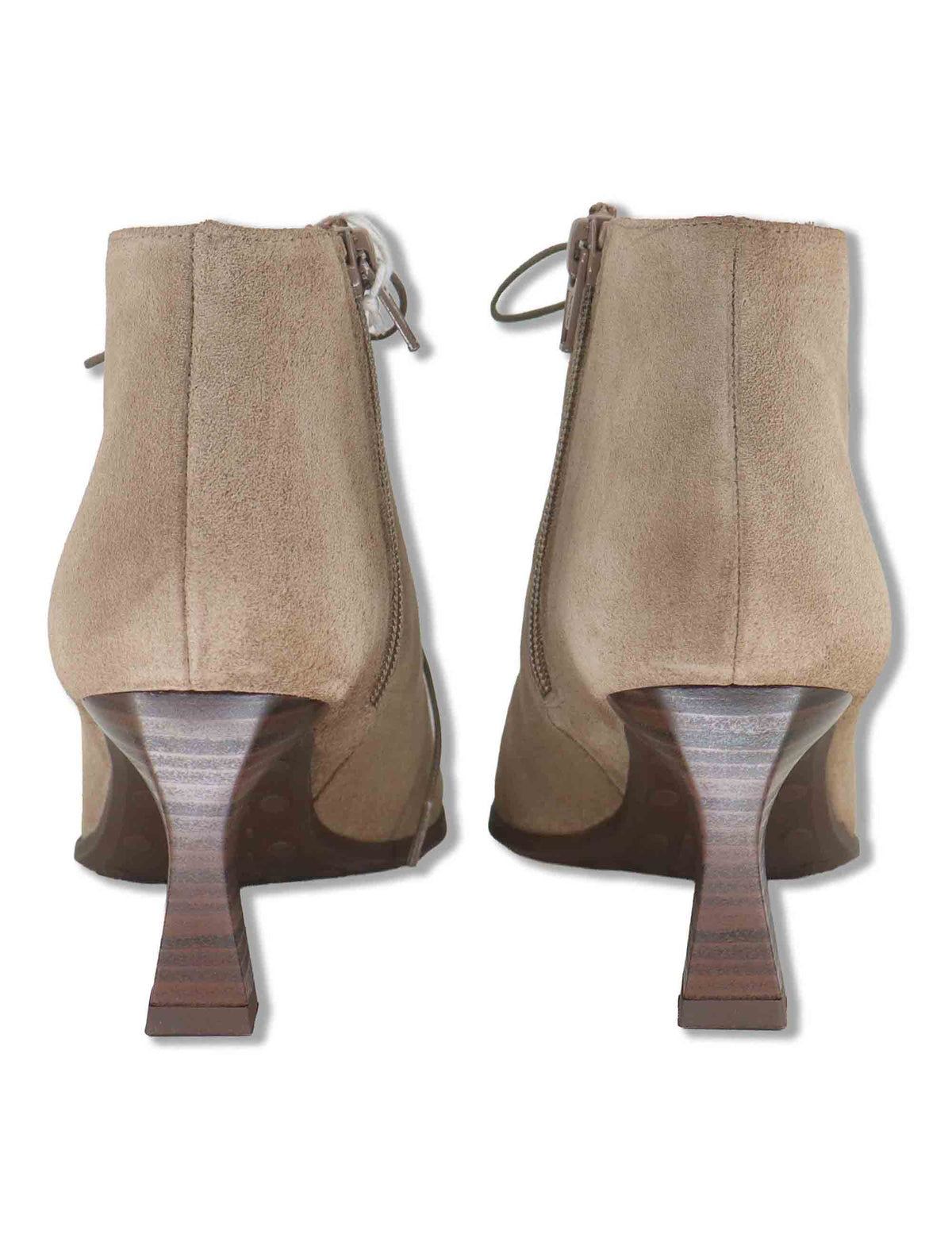 Stivaletti ankle boot donna in pelle beige con lacci zip interna punta a punta e tacco alto HI264960 CASTORO Hispanitas 