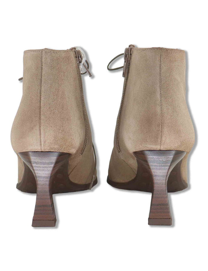 Stivaletti ankle boot donna in pelle beige con lacci zip interna punta a punta e tacco alto HI264960 CASTORO Hispanitas 