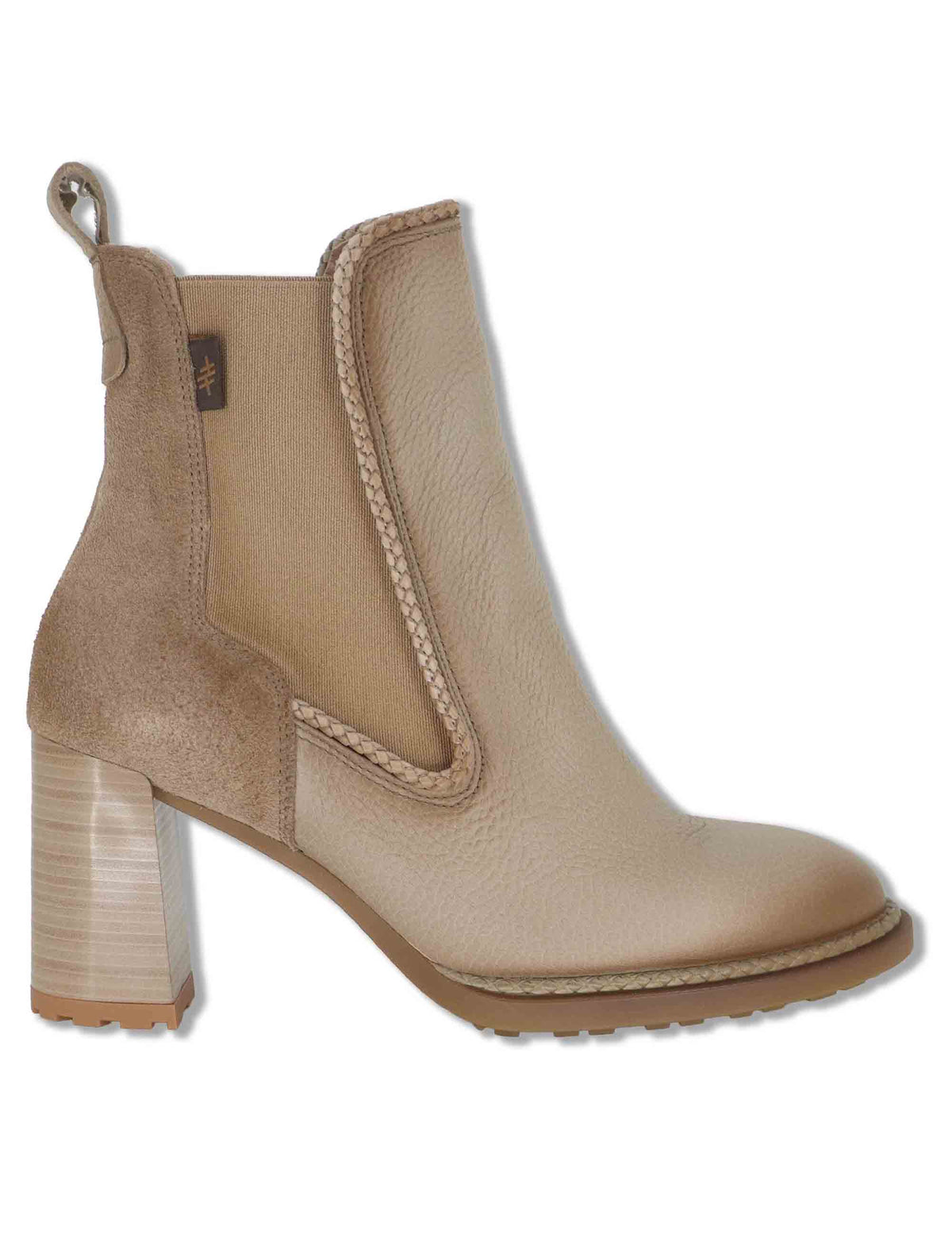 Stivaletti beatles donna in pelle cuoio con elastici laterali tacco alto e punta larga HI265063 CASTORO Hispanitas 