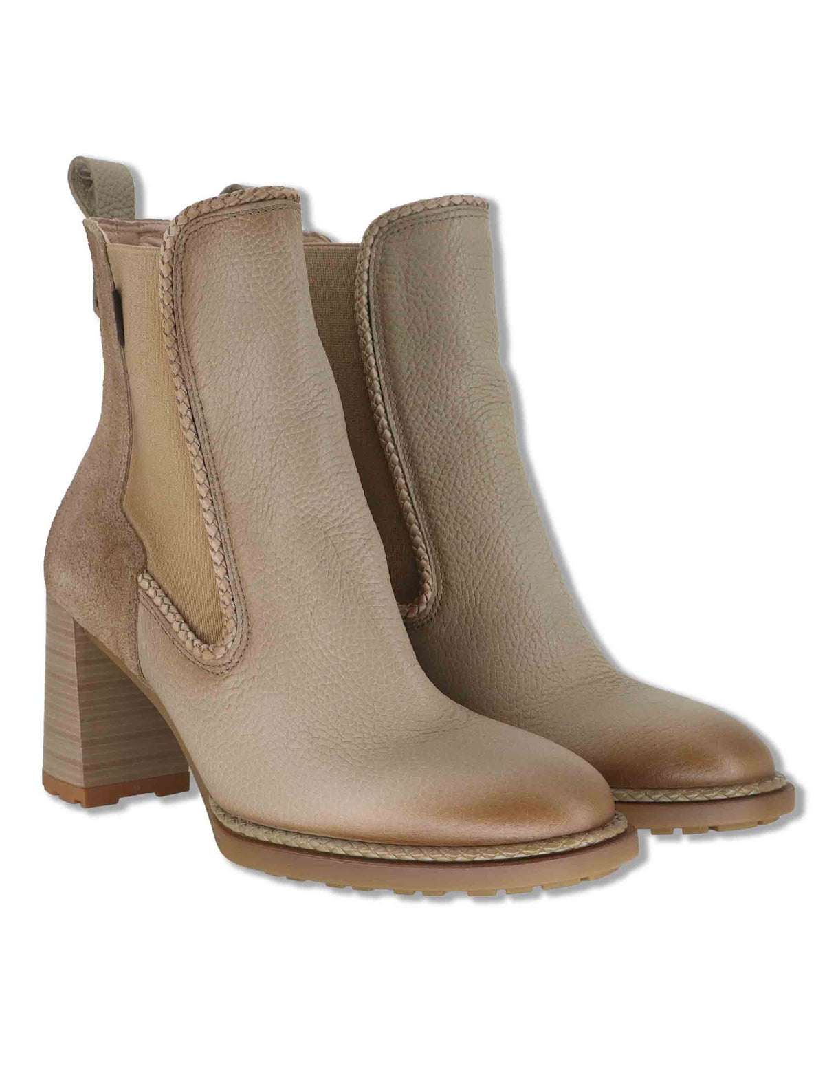 Stivaletti beatles donna in pelle cuoio con elastici laterali tacco alto e punta larga HI265063 CASTORO Hispanitas 