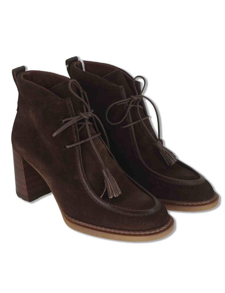 Stivaletti ankle boot donna in camoscio marrone con lacci vaschettone zip interna e tacco comodo HI265065 ESPRESSO Hispanitas 