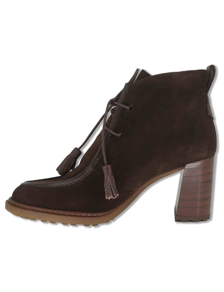 Stivaletti ankle boot donna in camoscio marrone con lacci vaschettone zip interna e tacco comodo HI265065 ESPRESSO Hispanitas 