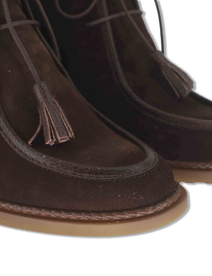 Stivaletti ankle boot donna in camoscio marrone con lacci vaschettone zip interna e tacco comodo HI265065 ESPRESSO Hispanitas 
