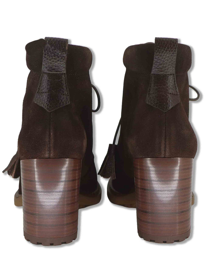 Stivaletti ankle boot donna in camoscio marrone con lacci vaschettone zip interna e tacco comodo HI265065 ESPRESSO Hispanitas 