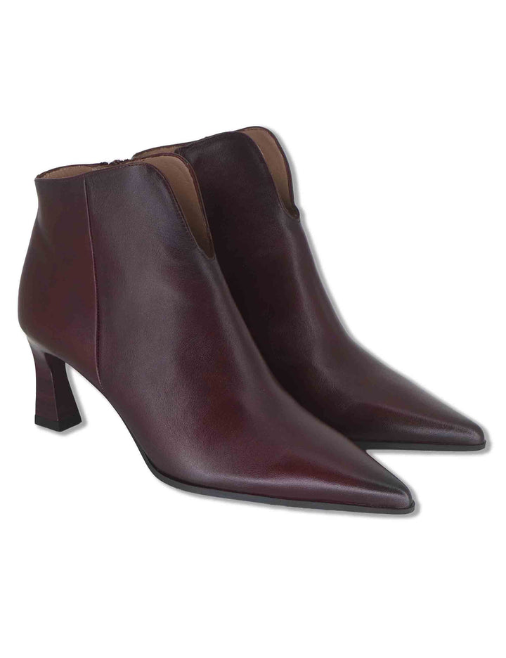 Stivaletti ankle boot donna in pelle bordeaux con scollo a uovo punta a punta e tacco alto HI265076 BORDO Hispanitas 