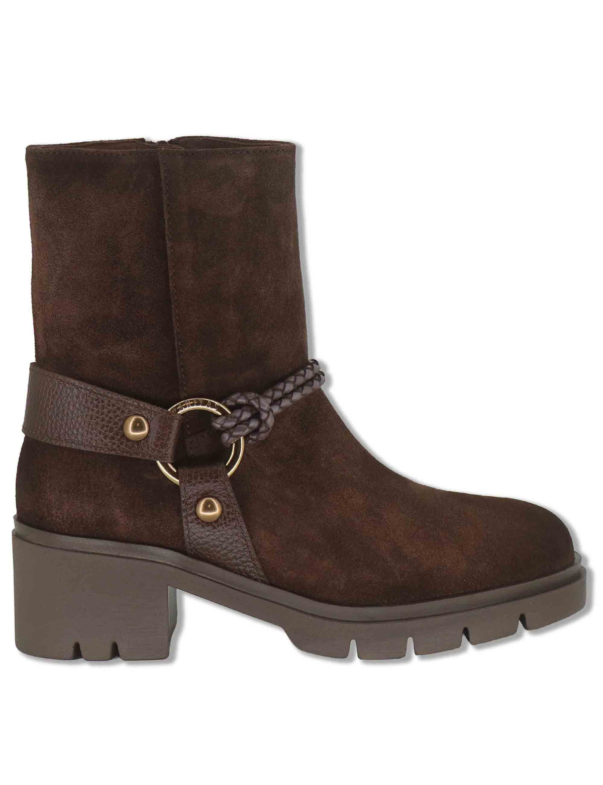 Stivaletti donna in camoscio marrone con accessorio alla caviglia punta larga HI265099 ESPRESSO Hispanitas 