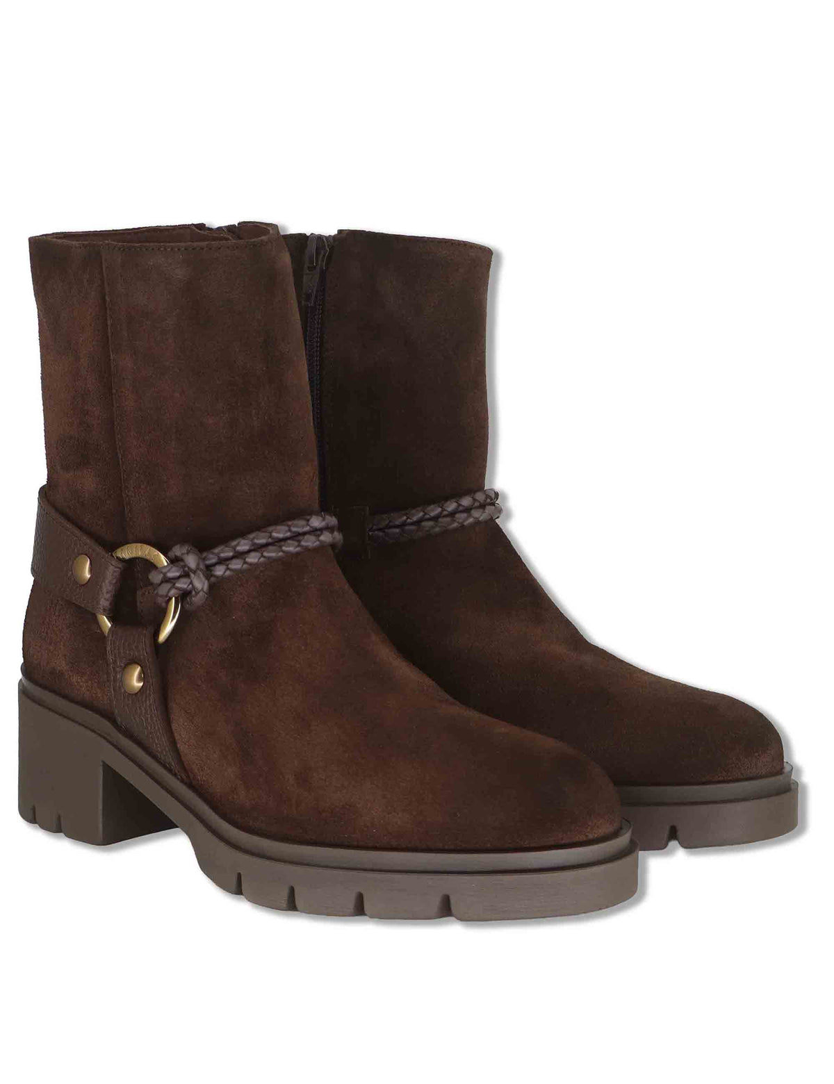 Stivaletti donna in camoscio marrone con accessorio alla caviglia punta larga HI265099 ESPRESSO Hispanitas 