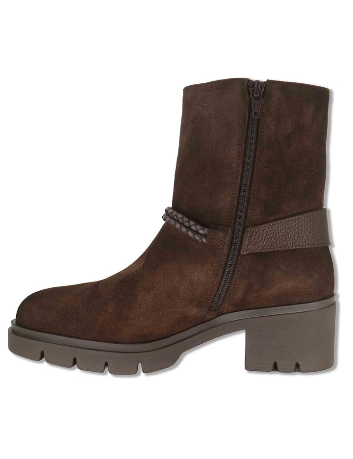 Stivaletti donna in camoscio marrone con accessorio alla caviglia punta larga HI265099 ESPRESSO Hispanitas 