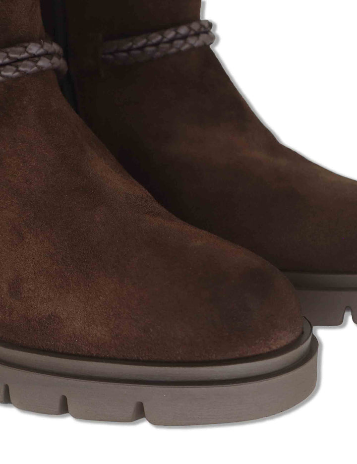 Stivaletti donna in camoscio marrone con accessorio alla caviglia punta larga HI265099 ESPRESSO Hispanitas 