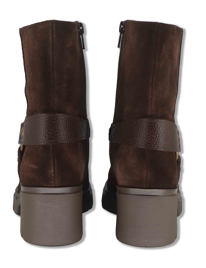 Stivaletti donna in camoscio marrone con accessorio alla caviglia punta larga HI265099 ESPRESSO Hispanitas 