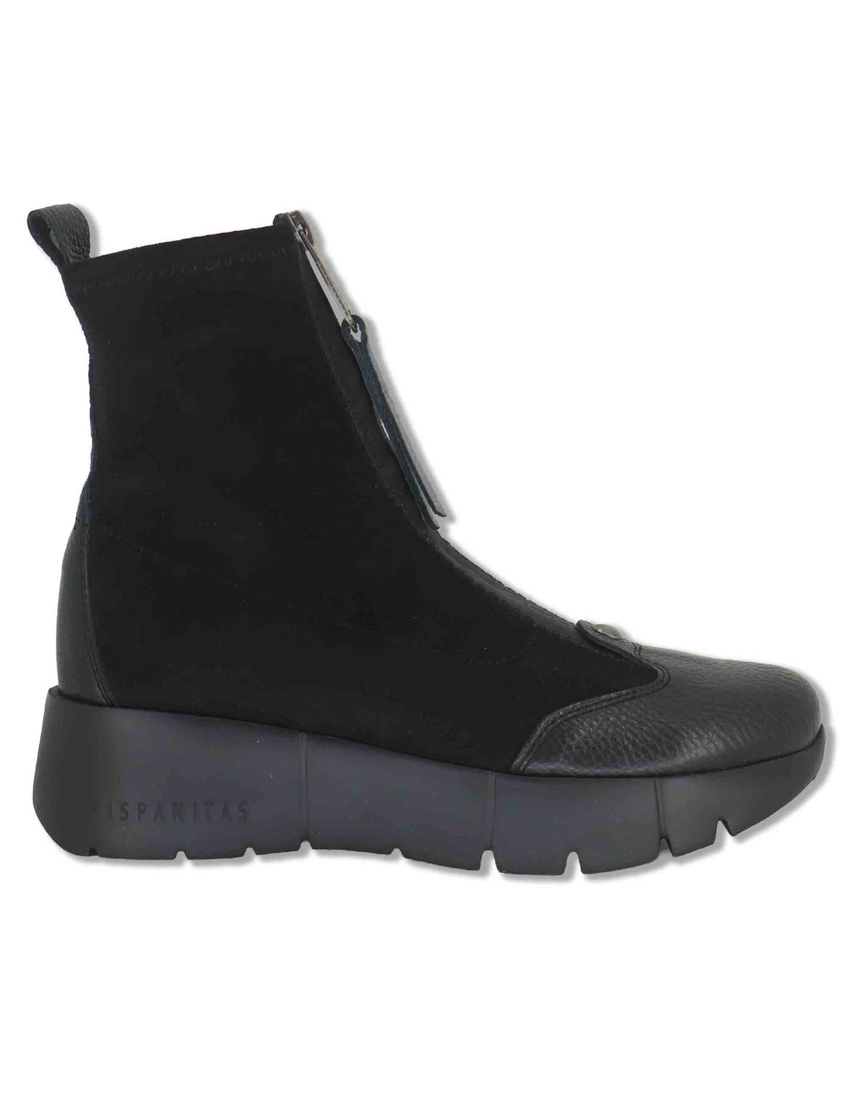 Sneakers donna in eco camoscio e pelle nera con zip verticale e suola alta HI265104 BLACK Hispanitas 