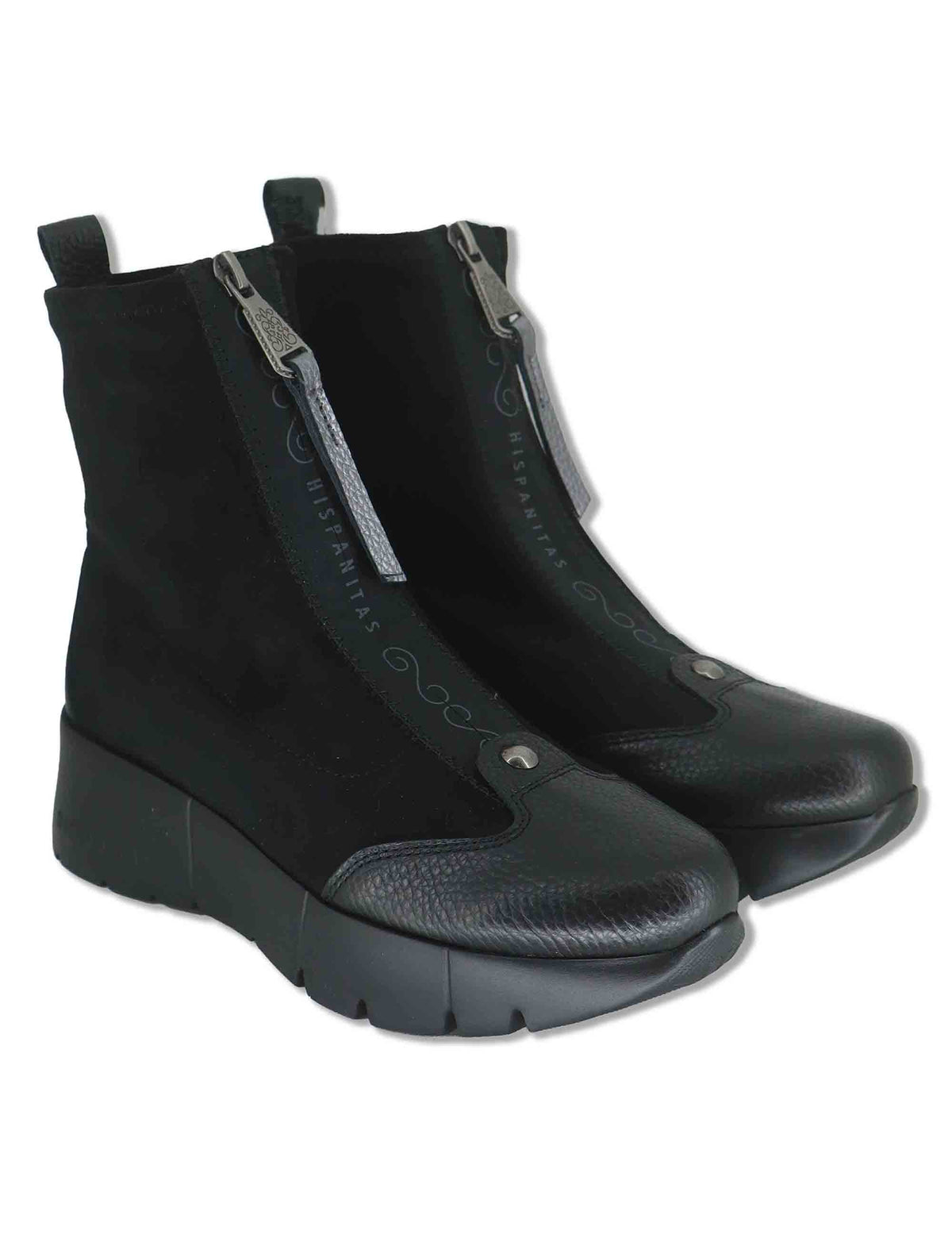 Sneakers donna in eco camoscio e pelle nera con zip verticale e suola alta HI265104 BLACK Hispanitas 