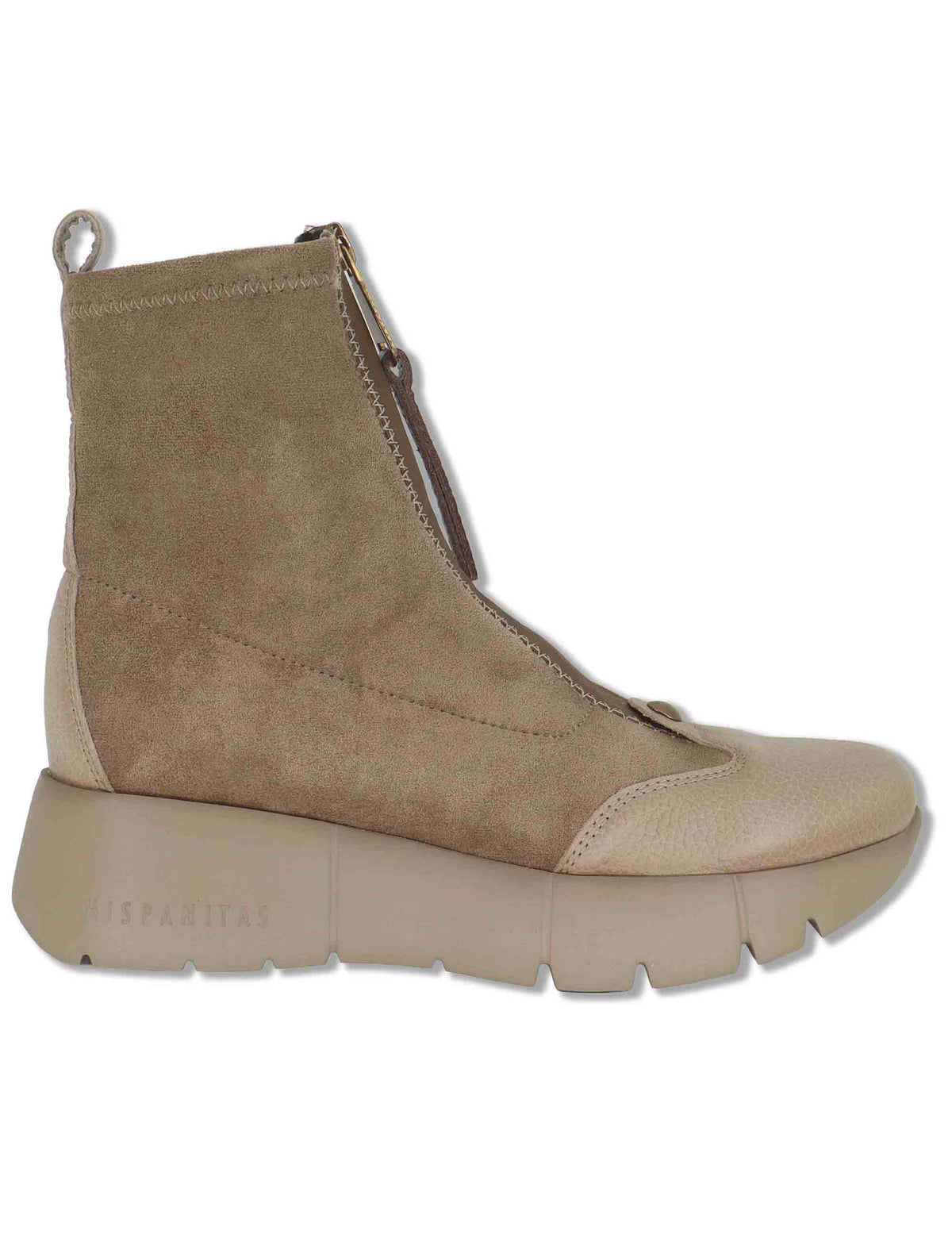 Sneakers donna in eco camoscio e pelle cuoio con zip verticale e suola alta HI265104 CASTORO Hispanitas 