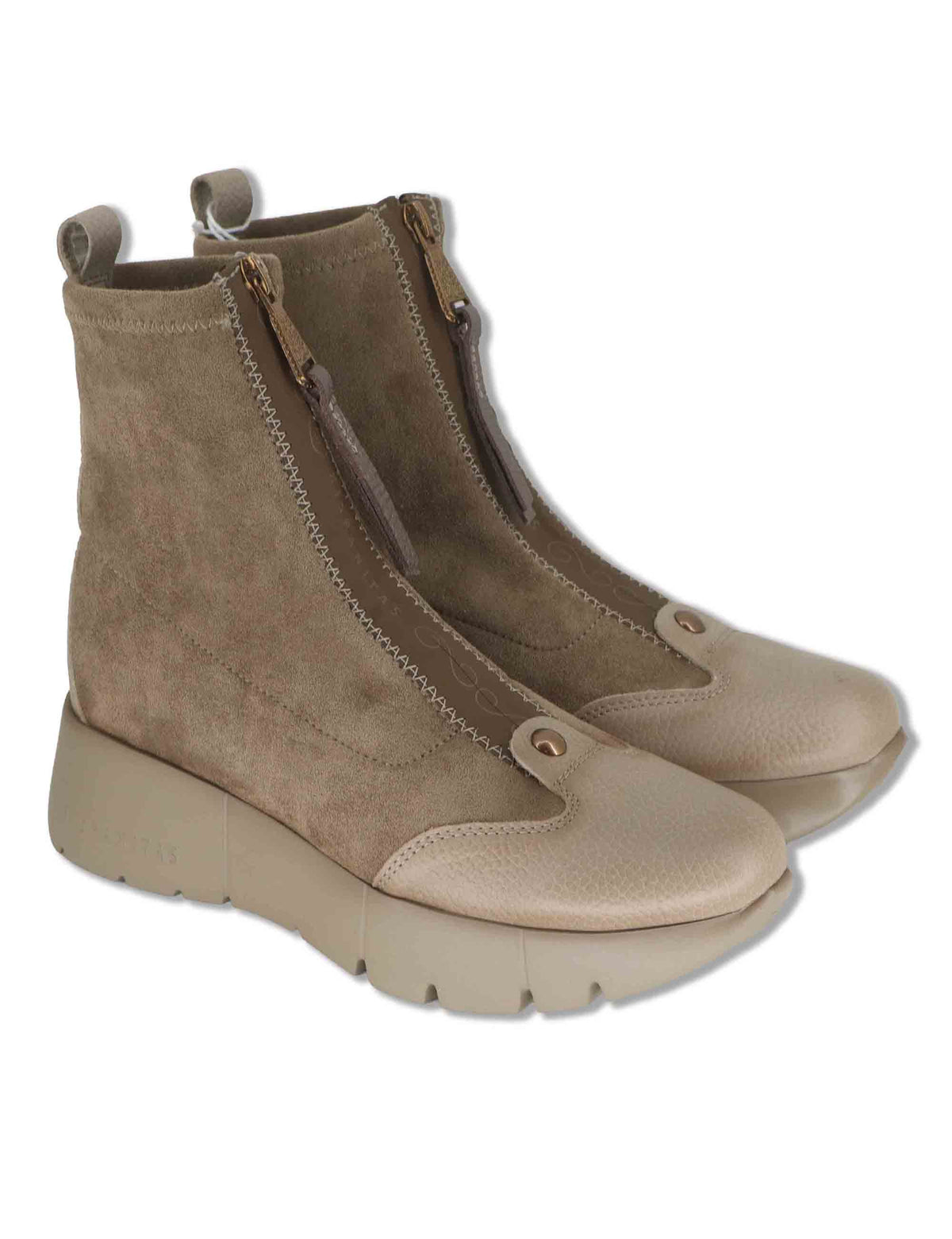 Sneakers donna in eco camoscio e pelle cuoio con zip verticale e suola alta HI265104 CASTORO Hispanitas 