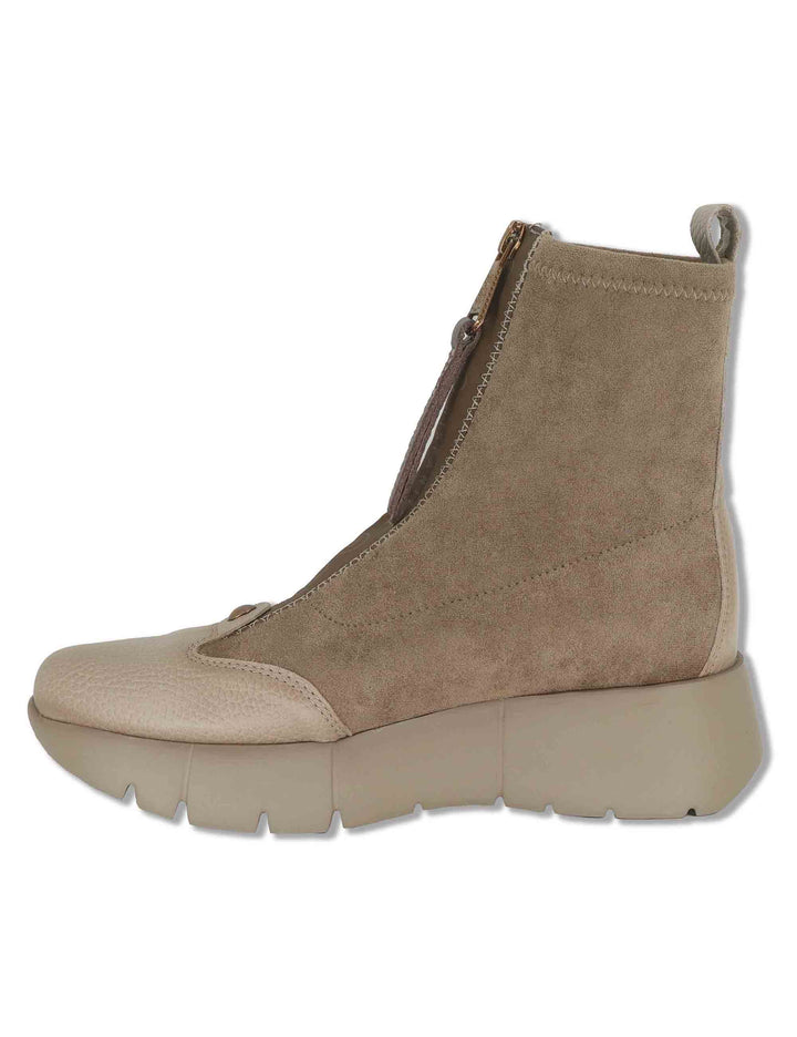 Sneakers donna in eco camoscio e pelle cuoio con zip verticale e suola alta HI265104 CASTORO Hispanitas 