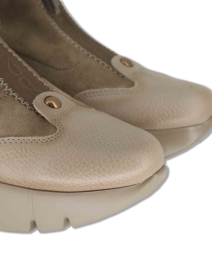 Sneakers donna in eco camoscio e pelle cuoio con zip verticale e suola alta HI265104 CASTORO Hispanitas 