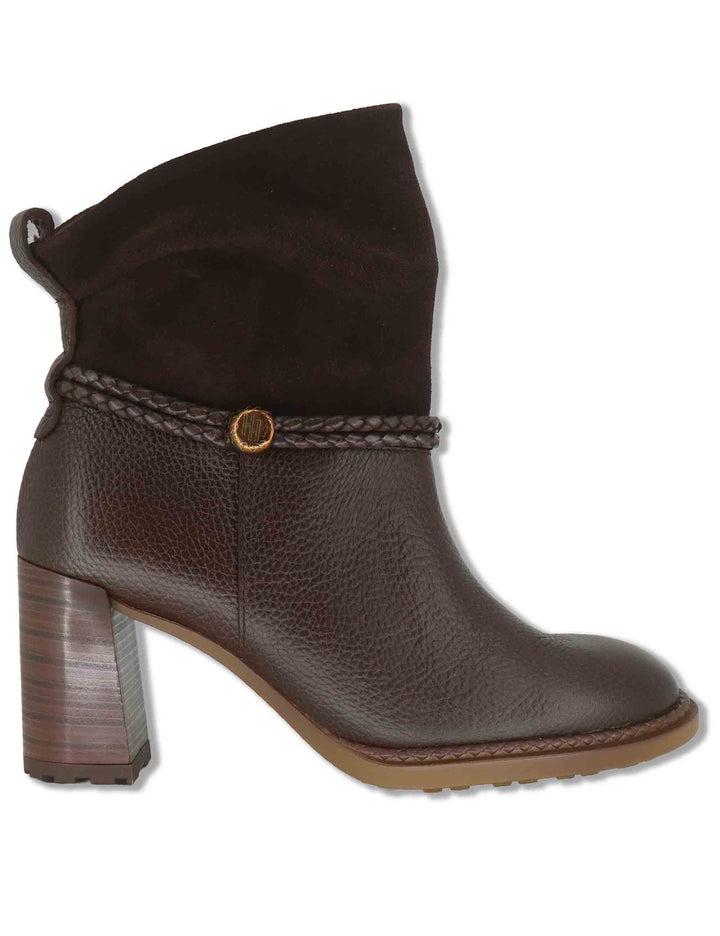 Stivaletti ankle boot donna in camoscio e pelle testa di moro con cinturino alla caviglia zip e tacco comodo HI265132 ESPRESSO Hispanitas 
