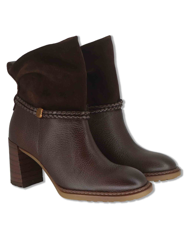 Stivaletti ankle boot donna in camoscio e pelle testa di moro con cinturino alla caviglia zip e tacco comodo HI265132 ESPRESSO Hispanitas 