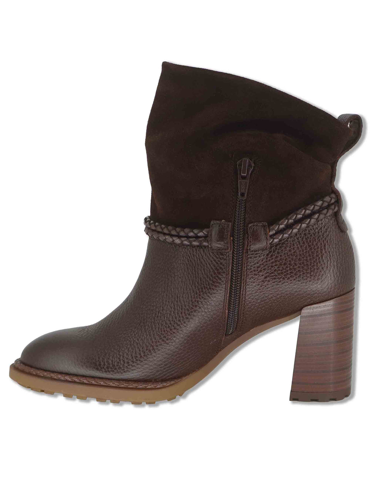 Stivaletti ankle boot donna in camoscio e pelle testa di moro con cinturino alla caviglia zip e tacco comodo HI265132 ESPRESSO Hispanitas 