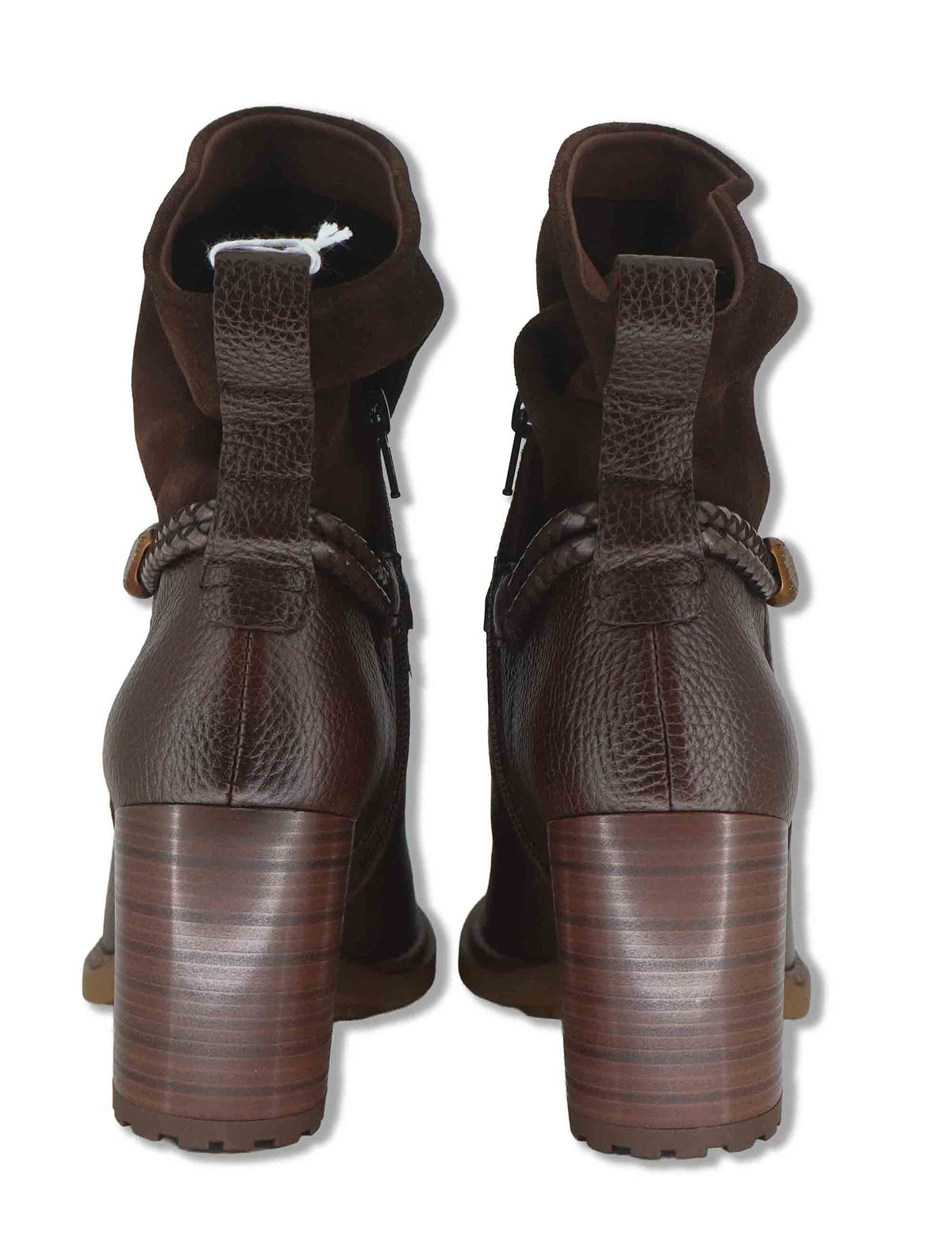 Stivaletti ankle boot donna in camoscio e pelle testa di moro con cinturino alla caviglia zip e tacco comodo HI265132 ESPRESSO Hispanitas 