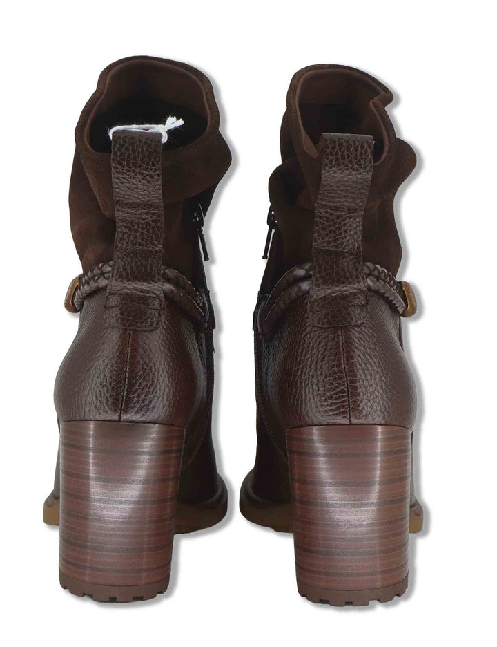 Stivaletti ankle boot donna in camoscio e pelle testa di moro con cinturino alla caviglia zip e tacco comodo HI265132 ESPRESSO Hispanitas 