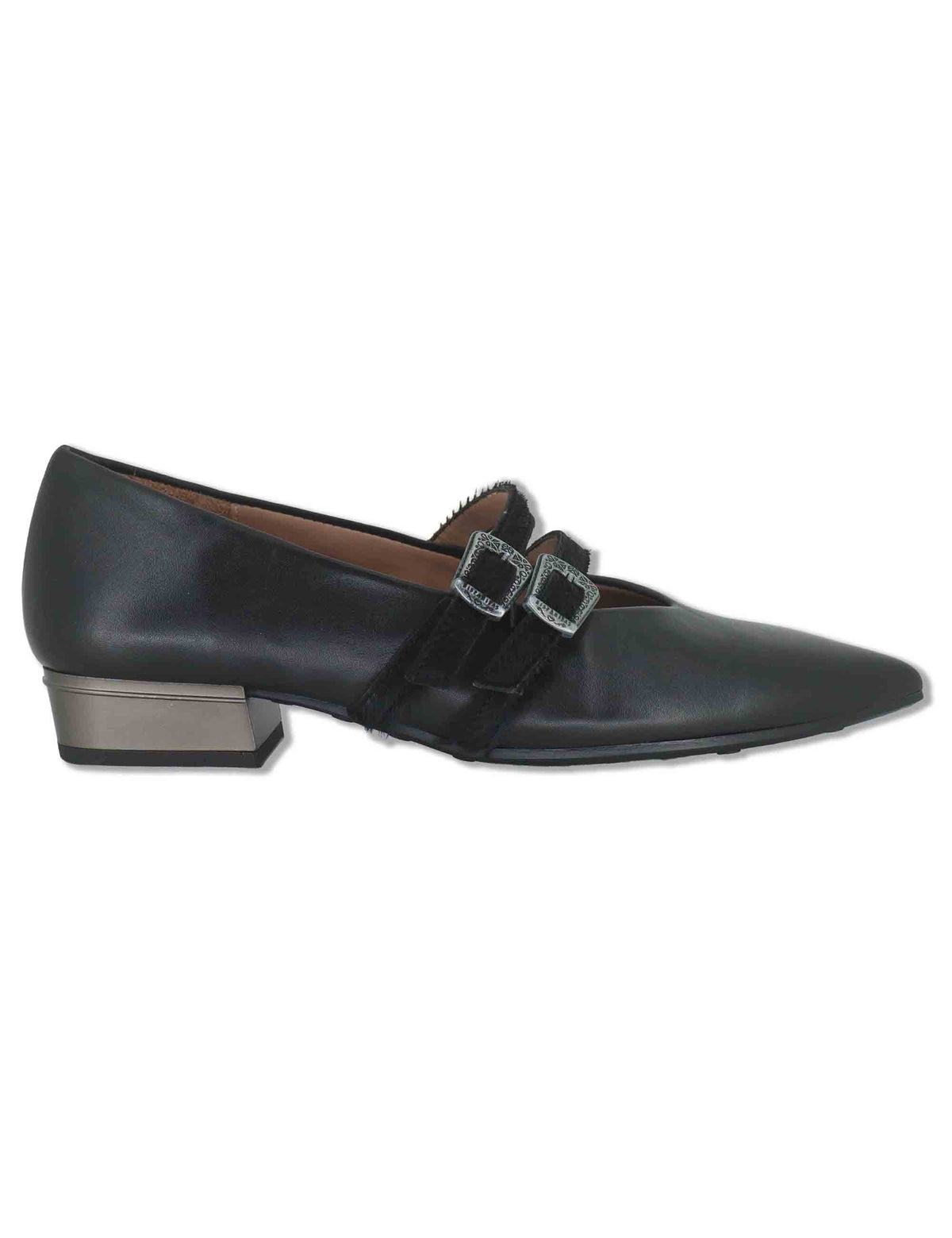 Decollete donna in pelle nera con doppio cinturino e tacco basso HI265142 BLACK Hispanitas 