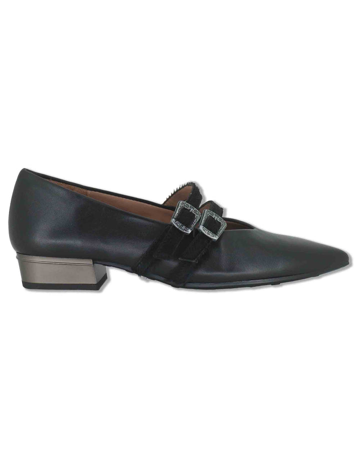 Decollete donna in pelle nera con doppio cinturino e tacco basso HI265142 BLACK Hispanitas 