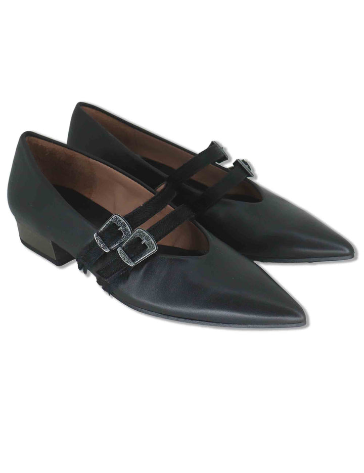 Decollete donna in pelle nera con doppio cinturino e tacco basso HI265142 BLACK Hispanitas 