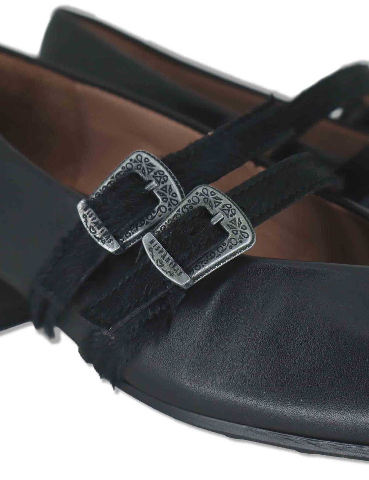 Decollete donna in pelle nera con doppio cinturino e tacco basso HI265142 BLACK Hispanitas 