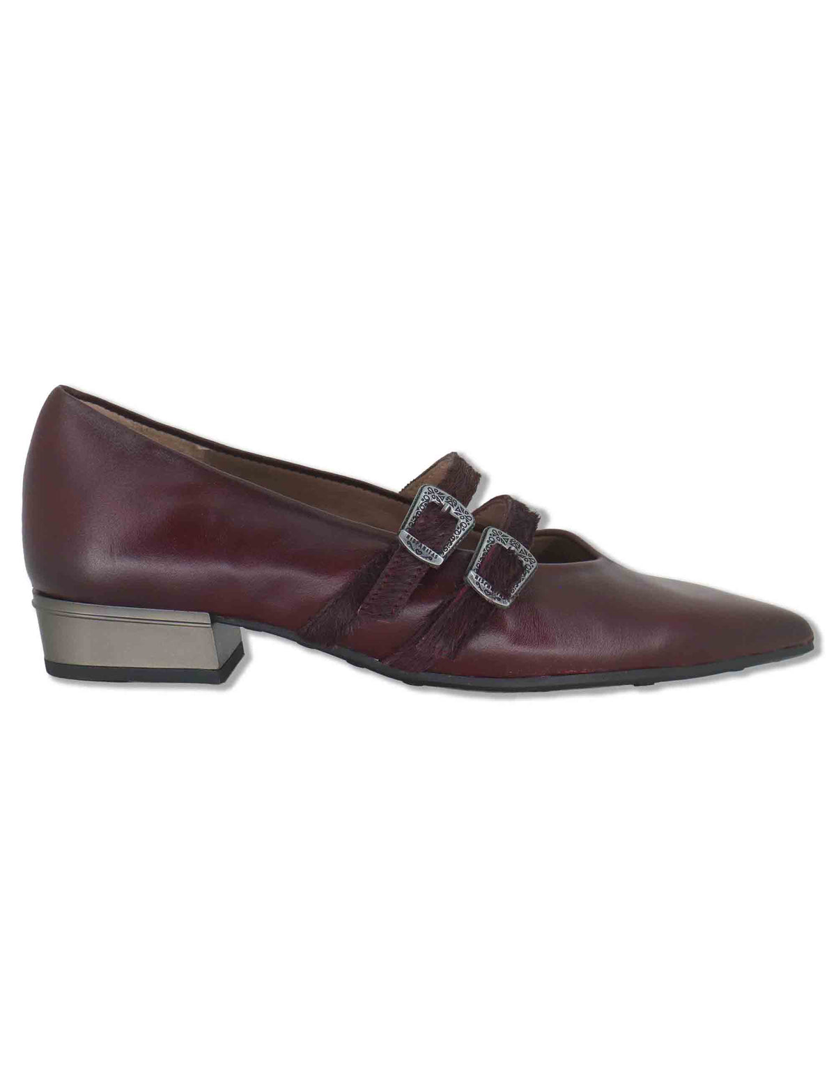 Decollete donna in pelle bordeaux con doppio cinturino e tacco basso HI265142 BORDO Hispanitas 