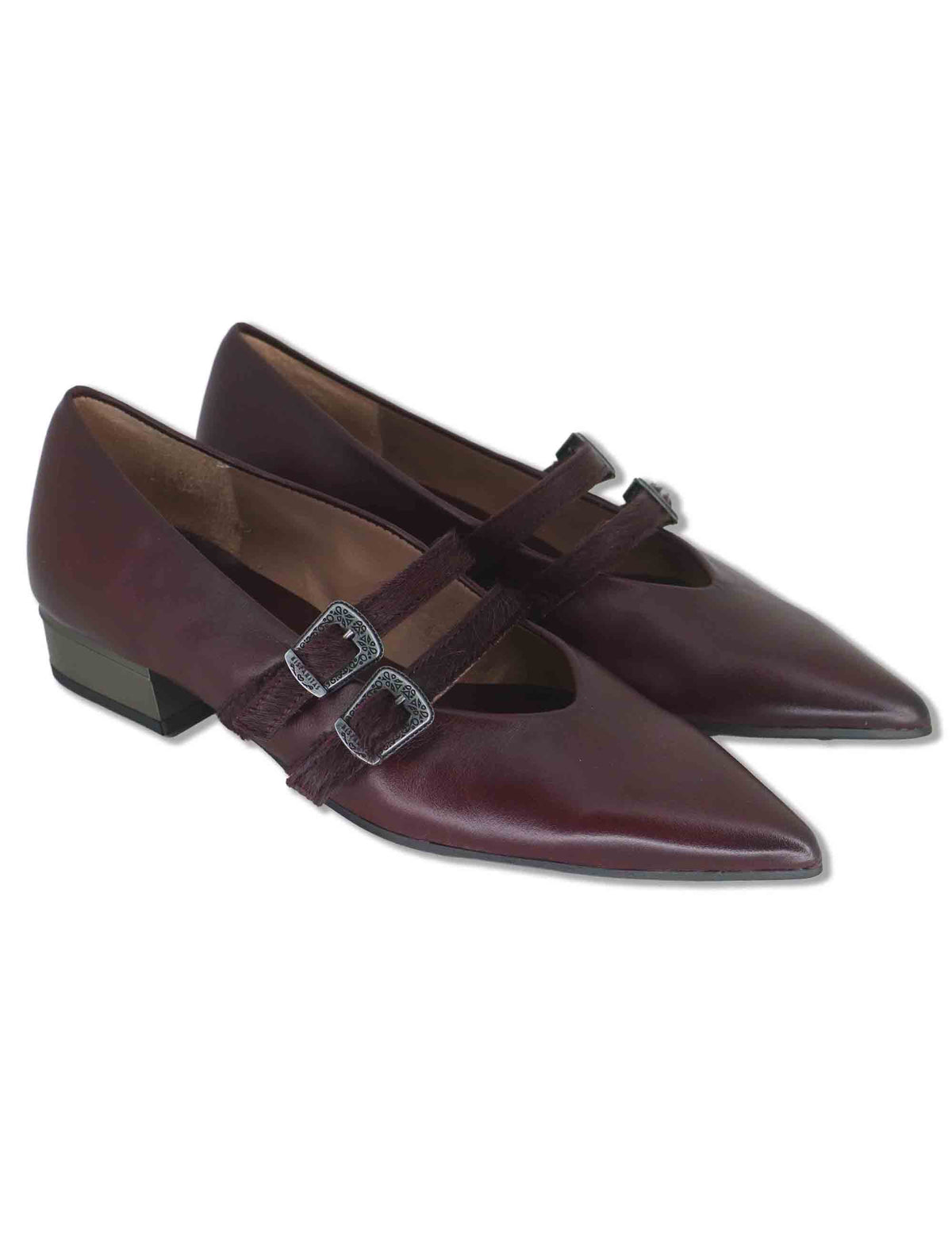 Decollete donna in pelle bordeaux con doppio cinturino e tacco basso HI265142 BORDO Hispanitas 