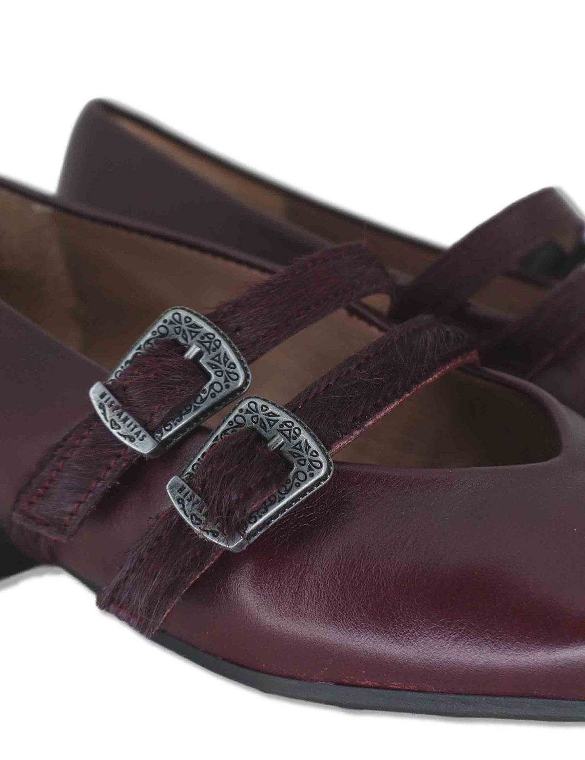 Decollete donna in pelle bordeaux con doppio cinturino e tacco basso HI265142 BORDO Hispanitas 