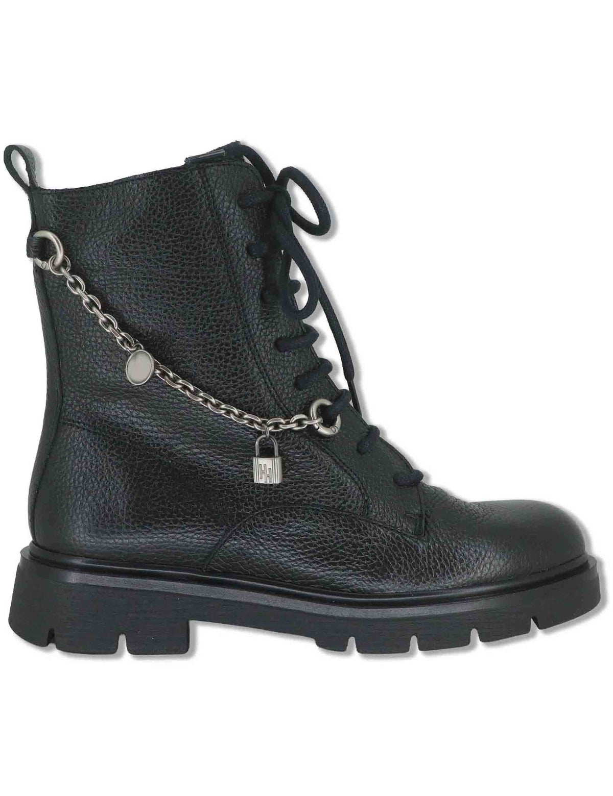 Stivaletti anfibi donna in pelle nera con accessorio removibile tacco in gomma HI265146 BLACK Hispanitas 